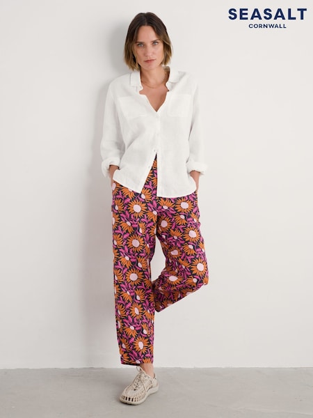 Seasalt Cornwall Pink Noweth 100% Linen Trousers (H56048) | £76