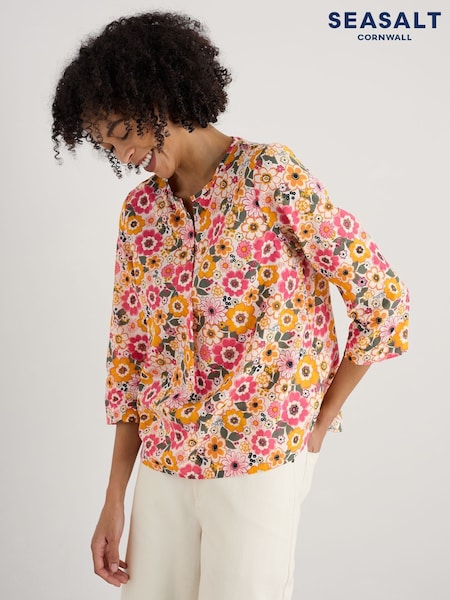 Seasalt Cornwall Yellow Multi Watercolour Sketch 3/4 Sleeve Blouses (H56049) | £50