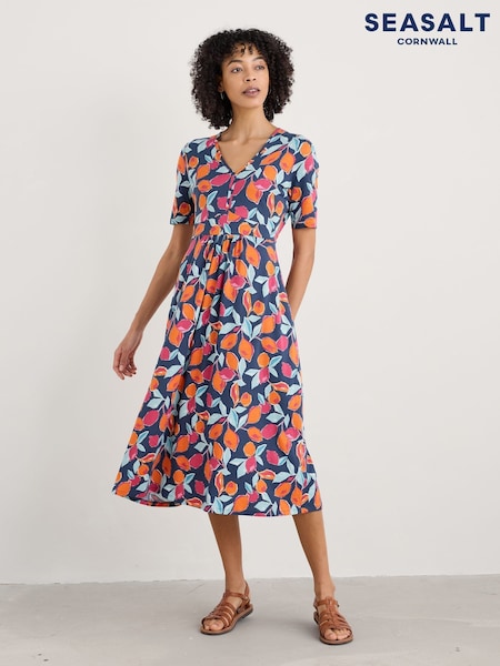 Seasalt Cornwall Orange Multi Carwynnen Midi Dress (H56053) | £60