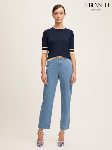 LK Bennett Blue Micha Spring & Birch Cotton Blend Ribstart Jersey Top (H56112) | £99
