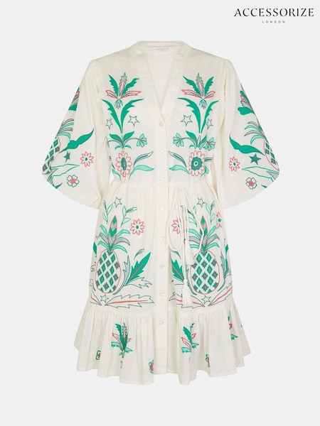 Accessorize White Pineapple Embroidered Mini Dress (H56162) | £80