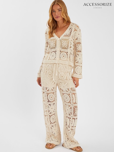 Accessorize Natural High Waist Crochet Trousers (H56166) | £50