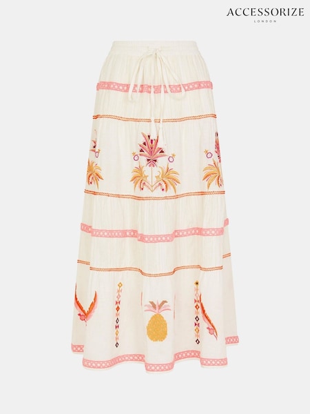 Accessorize Off White Mirror & Palm Embroidered Skirt (H56168) | £75