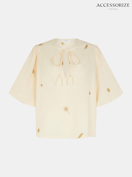 Accessorize Natural Front Embroidered Tie Top (H56176) | £35