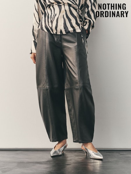 Nothing Ordinary Black Leather Barrel Leg Trousers (H56198) | £229