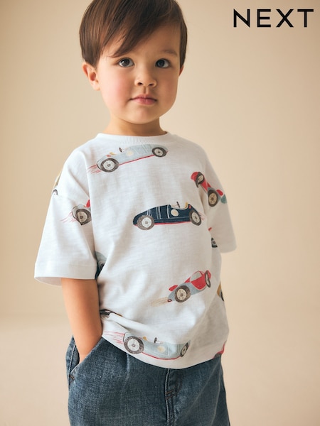 White Watercolour Car Short Sleeve All-Over Print T-Shirt (3 Month-7 Years) (3mths-7yrs) (H56272) | £5 - £7