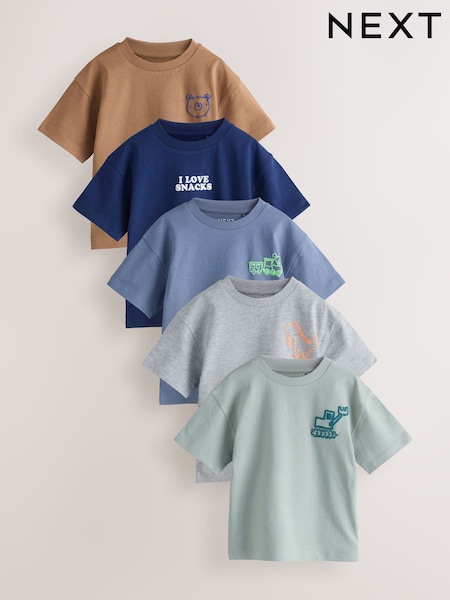 Blue/Charcoal/Green/Brown/Grey Small Short Sleeve Graphic T-Shirts 5 Pack (3mths-7yrs) (H56281) | £18 - £22