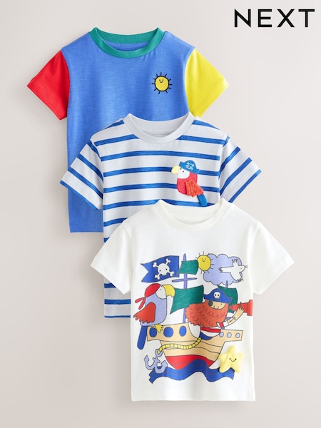 Blue Pirates Short Sleeve Appliqué T-Shirts 3 Pack (3mths-7yrs) (H56283) | £17 - £21
