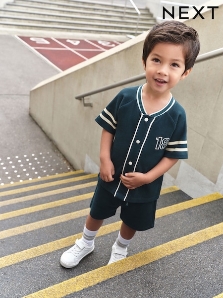 Teal Blue Short Sleeve Varsity Shorts Set (3mths-7yrs) (H56289) | £15 - £19