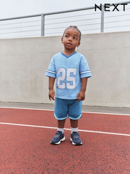 Light Blue Short Sleeve Varsity Shorts Set (3mths-7yrs) (H56296) | £15 - £19