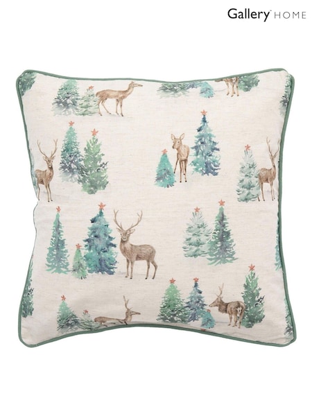 Gallery Home Green Forest Stag and Deer Print Cushion (H56356) | £25