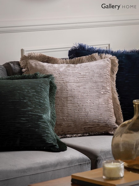 Gallery Home Grey Cut Velvet Fringe Cushion (H56376) | £28