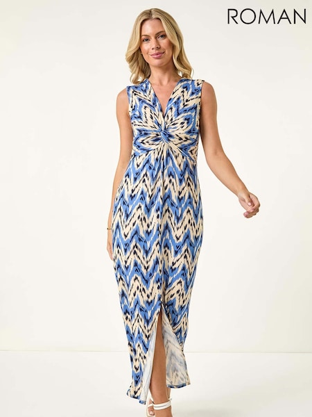 Roman Blue Petite Abstract Twist Maxi Dress (H56410) | £50