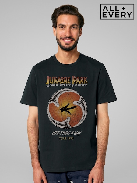 All + Every Black Mens Jurassic Park Life Finds A Way Mosquito Print T-Shirt (H56561) | £25