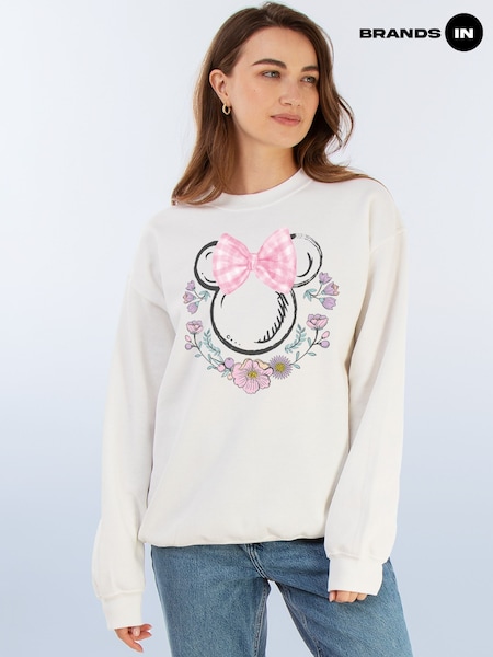 Brands In White Disney Minnie Mouse Flowers Logo Sweatshirt (H56576) | £36