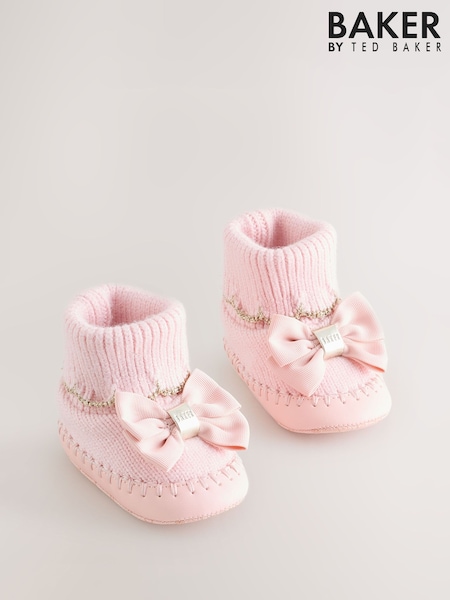 Baby Girls Scallop Edge Knitted Padders Booties with Bow (H56600) | £18