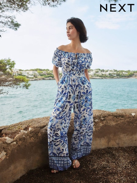 White/Black Off the Shoulder Jumpsuit (H56709) | £39