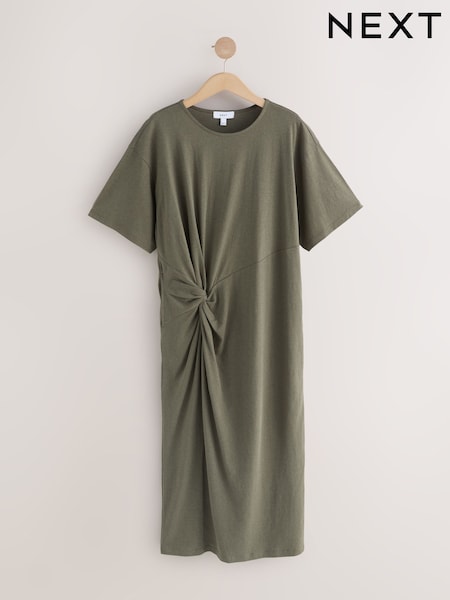 Khaki Green Jersey Twist T-Shirt Summer Dress (H56722) | £24