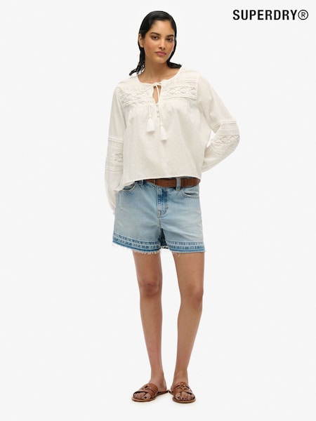 Superdry White 100% Cotton Ibiza Lace Blouse (H56742) | £45