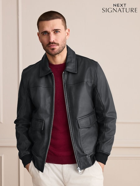 Black - Regular Signature Leather Patch Pocket Jacket