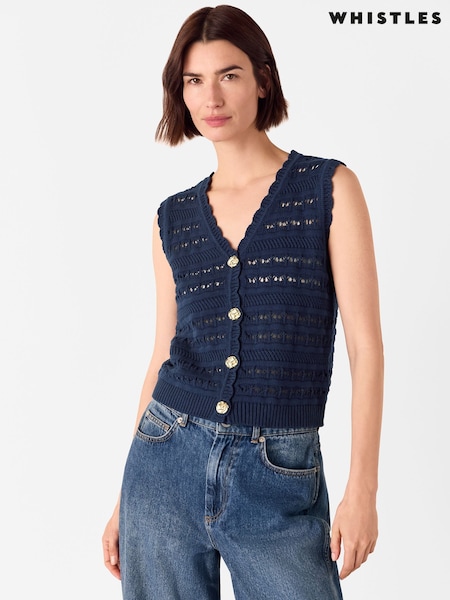 Whistles Blue 100% Cotton Pointelle Detail Tank (H56790) | £99
