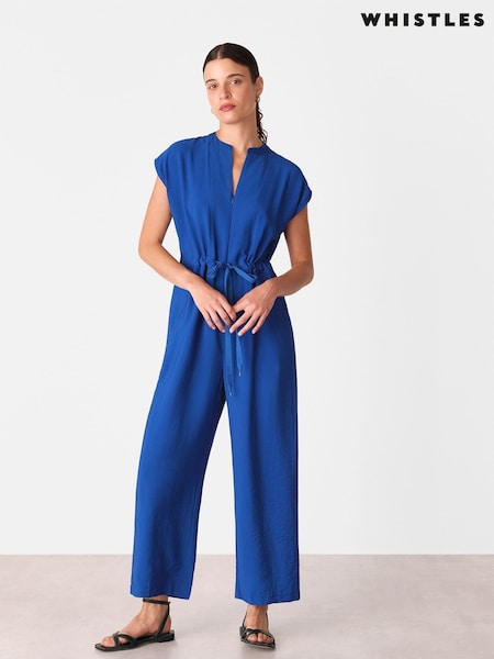Whistles Blue Sleeveless Drawstring Jumpsuit (H56794) | £129
