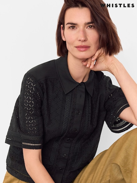 Whistles Black Broderie Shirt (H56798) | £99