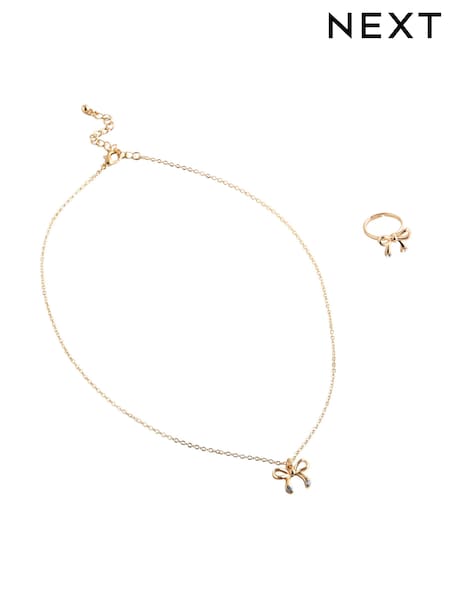 Gold Bow Gift Box Jewellery Set (H56875) | £10