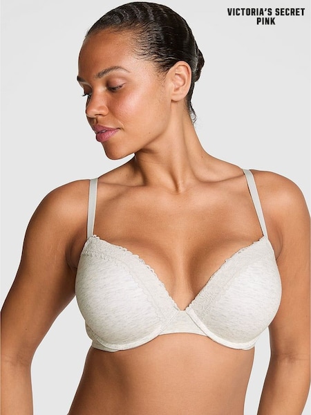 Victoria's Secret PINK Snow White Super Push Up Cotton Heather Lace Trim Bra (H56891) | £30