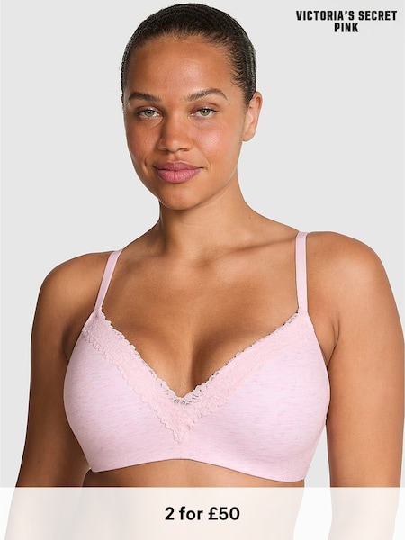 Victoria's Secret PINK Petal Pink Non Wired Push Up Cotton Heather Lace Trim Bra (H56900) | £30