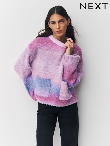 Pink/Purple Spacedye Boucle Crew Neck Jumper With Wool (H56940) | £38