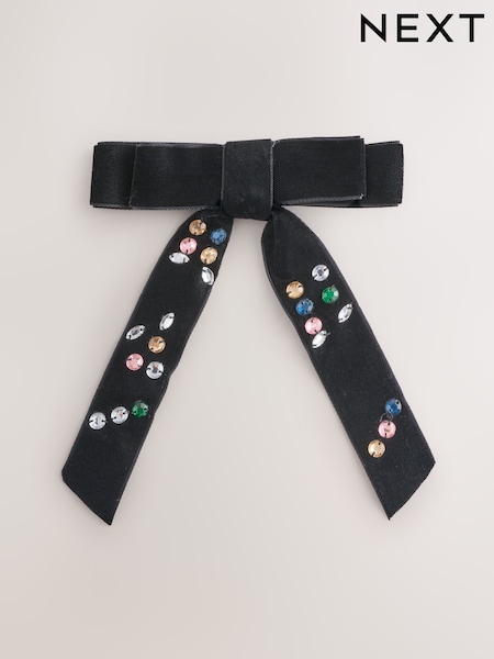 Black Black Velvet Bow Clip With Gems (H56962) | £7.50