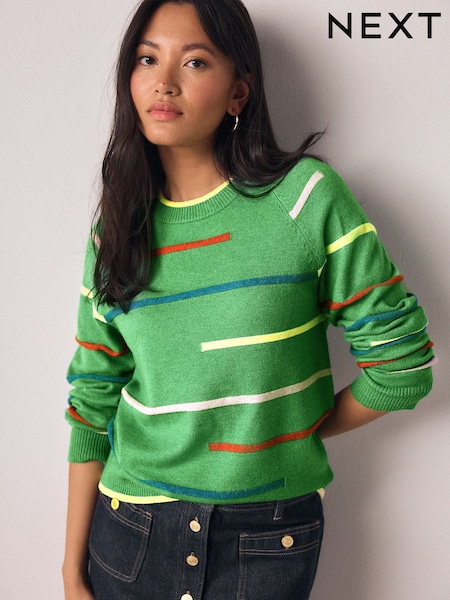 Green Multi Stripe Supersoft Crew Neck Long Sleeve Jumper (H56964) | £29