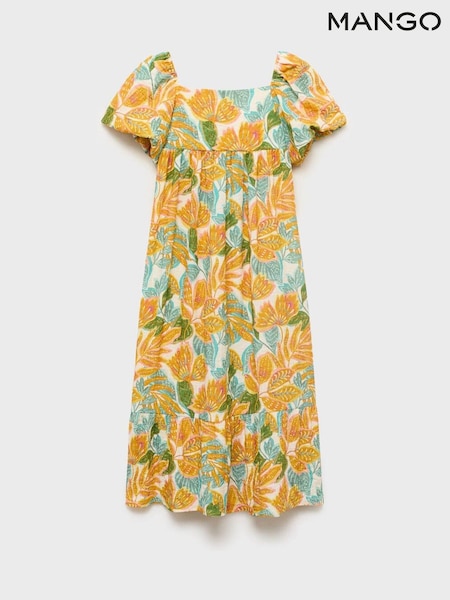 Mango Yellow Patterned Short Sleeve Maxi Dress (H57055) | £40