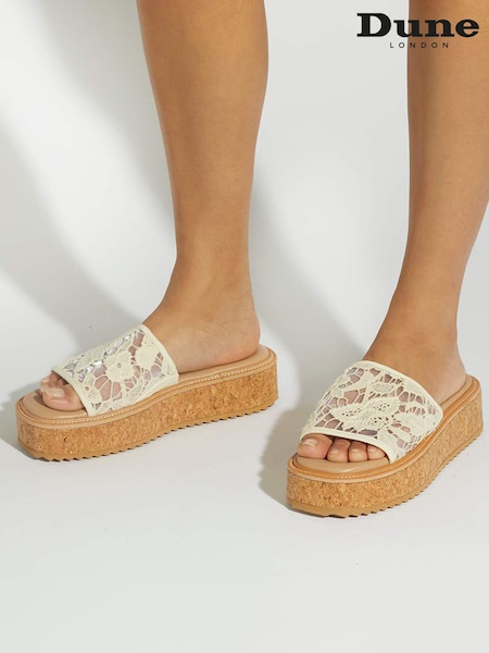 Dune London Cream Luffit Cork Wrap Around Flat Wedge Sandals (H57092) | £89