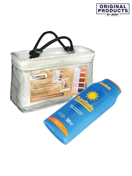 Jeray White/Blue Tantone Beach Towel & Sunsafe Set (H57137) | £25