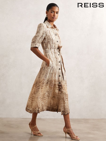 Reiss Neutral Malika Animal Print Shirt (H57221) | £258