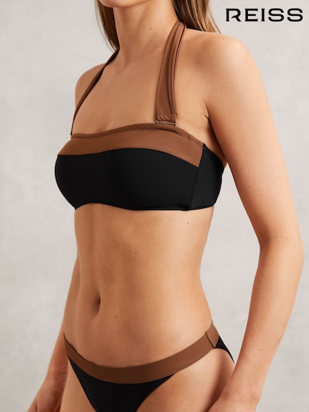 Reiss Black/Tan Nala Contrast-Trim Bikini Bottoms (H57237) | £48