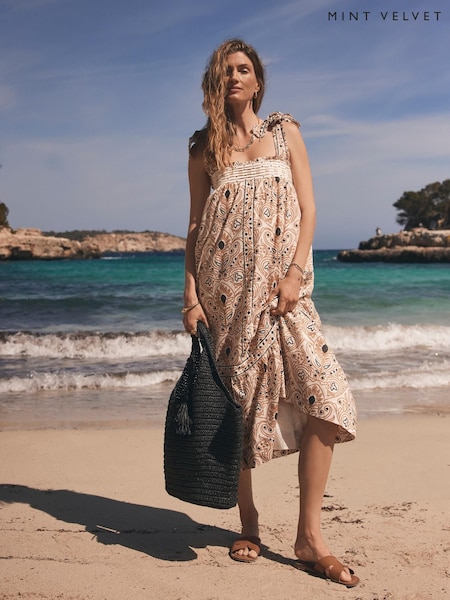 Mint Velvet Cream Printed Midi Sun Dress (H57276) | £140