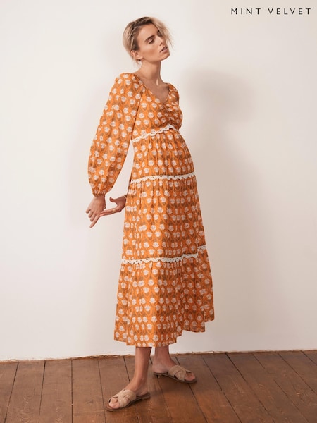 Mint Velvet Orange Floral Print Maxi Dress (H57286) | £130
