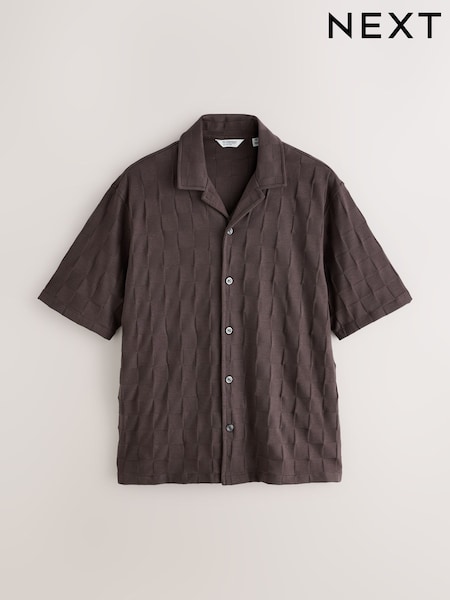 Chocolate Brown Checkered Texture Short Sleeve Jersey Shirt (H57328) | £35