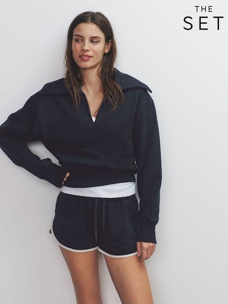 The Set 2 Pack Trophy Neck Long Sleeve Sweat Tops Navy/Cream (H57510) | £40