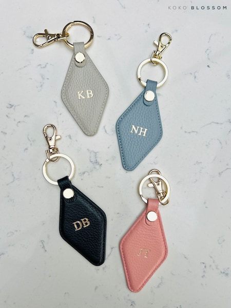 Personalised Pebble Leather Diamond Keyring by Koko Blossom by Koko Blossom (H57621) | £50