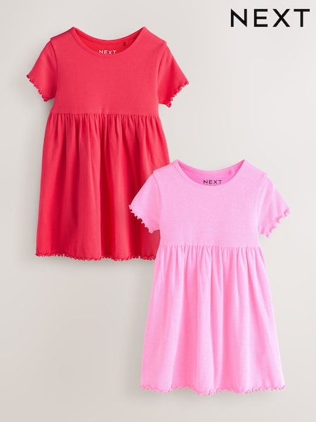 Pink Short Sleeve Ribbed Dresses 2 Pack (3mths-7yrs) (H57651) | £10 - £14