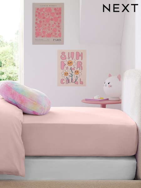2 Pack Pink/White Cotton Fitted Sheet (H57741) | £20 - £24