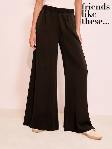Friends Like These Black Super Wide Palazzo Leg Elasticated Waist Trousers (H57763) | £40