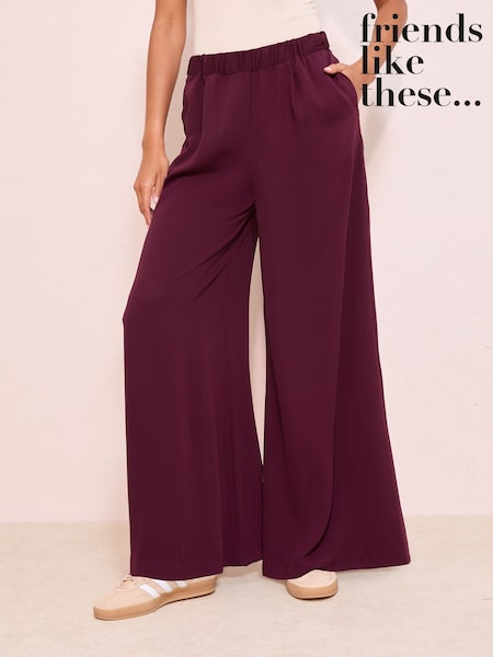Friends Like These Burgundy Red Super Wide Palazzo Leg Elasticated Waist Trousers (H57766) | £40