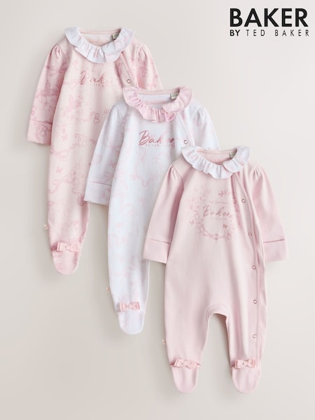 Baker by Ted Baker Pink Layette Sleepsuits 3 Pack (H57855) | £40 - £43
