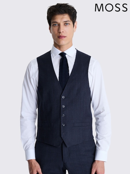 MOSS Blue Tailored Fit Check Performance Waistcoat (H57861) | £110