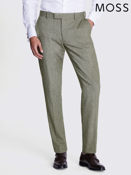 MOSS Green Slim Fit Sage Herringbone Trousers (H57862) | £90